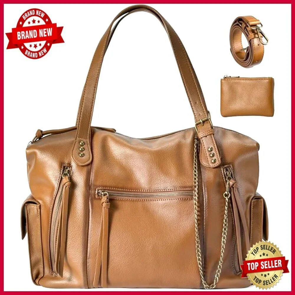 Vegan Leather Hobo Tote Bag with Laptop Compartment & Adjustable Strap